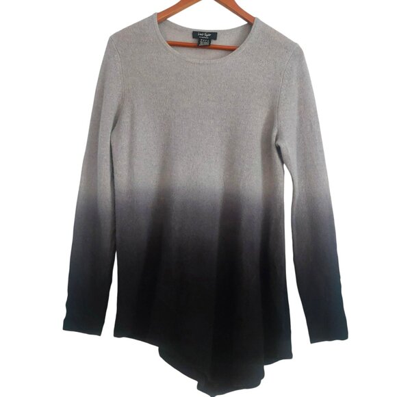 Lord & Taylor 100% Cashmere Sweater Large Flowy Gray Ombre Long Sleeve Crew Neck - Picture 2 of 8